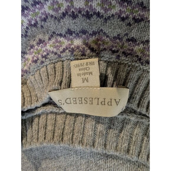 Appleseeds Womens Gray Fair Isle Knit Sweater M 100% Wool Floral Pattern - Picture 4 of 7